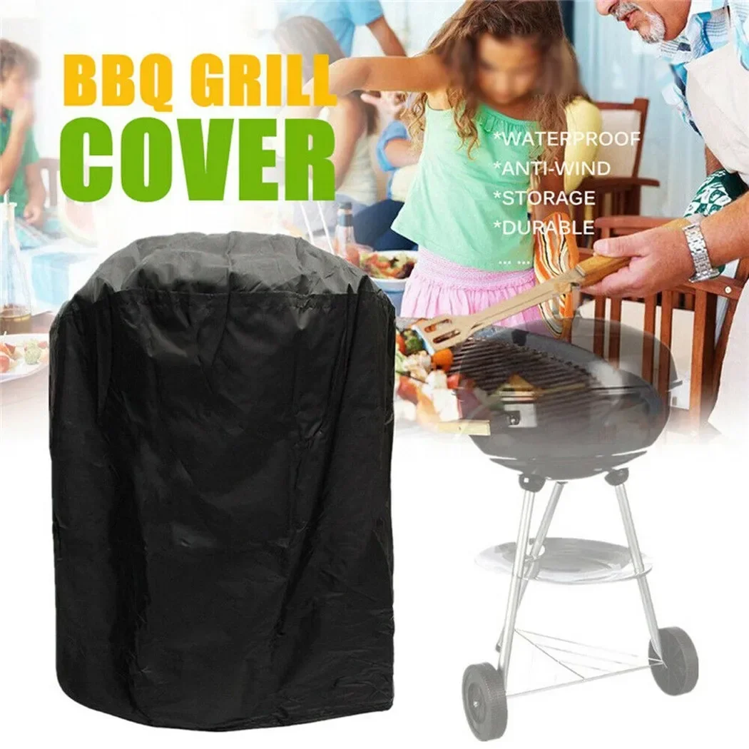 Weatherproof Round BBQ Grill Cover For Weber Barbecue Waterproof Outdoor Protection 70 X 96cm/27 X 37inch Black