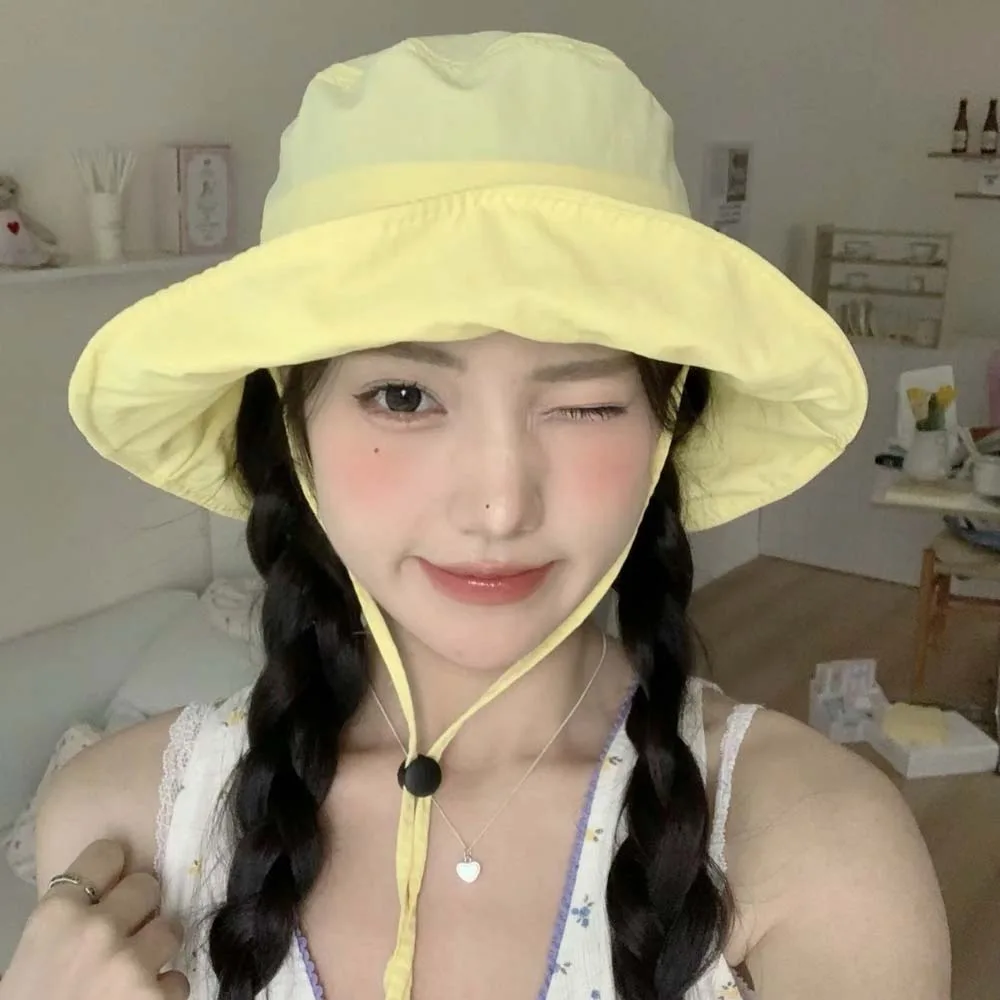 

Windproof Rope Quick Drying Fisherman Hat Pleasantly Cool Portable Sunshade Bucket Hat Breathable Polyester Foldable Basin Cap