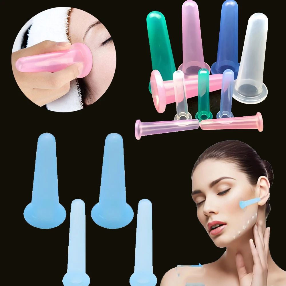 

4pcs Massage vacuum cupping cans jars silicone cans for face massage anti cellulite Anti-wrinkle device massager cupping set