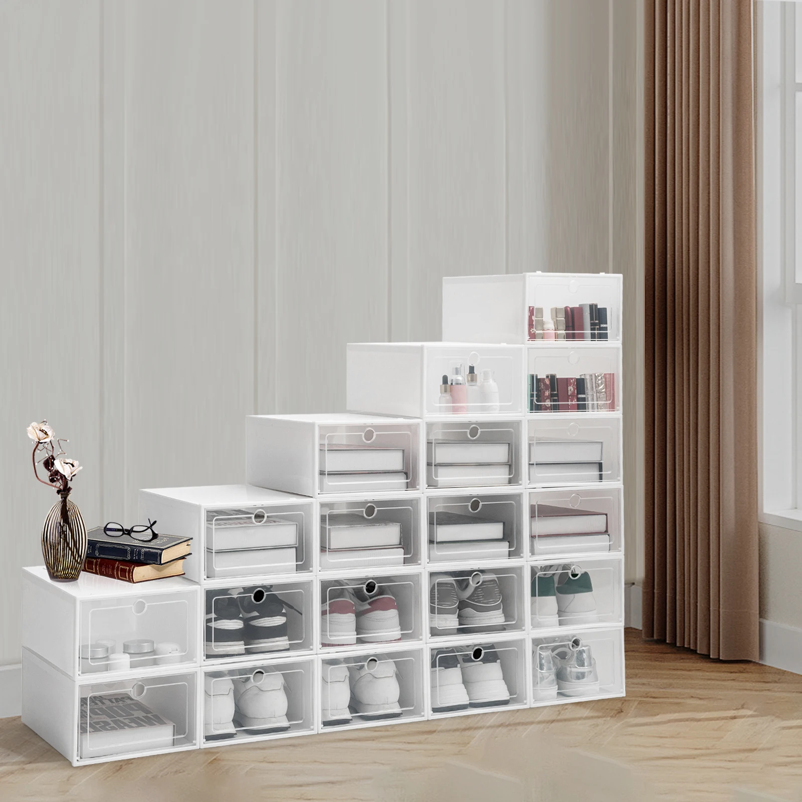 

Большой органайзер для обуви в упаковке, коробки для хранения в шкафу, портативный органайзер для обуви, прозрачные штабелируемые контейнеры для кроссовок