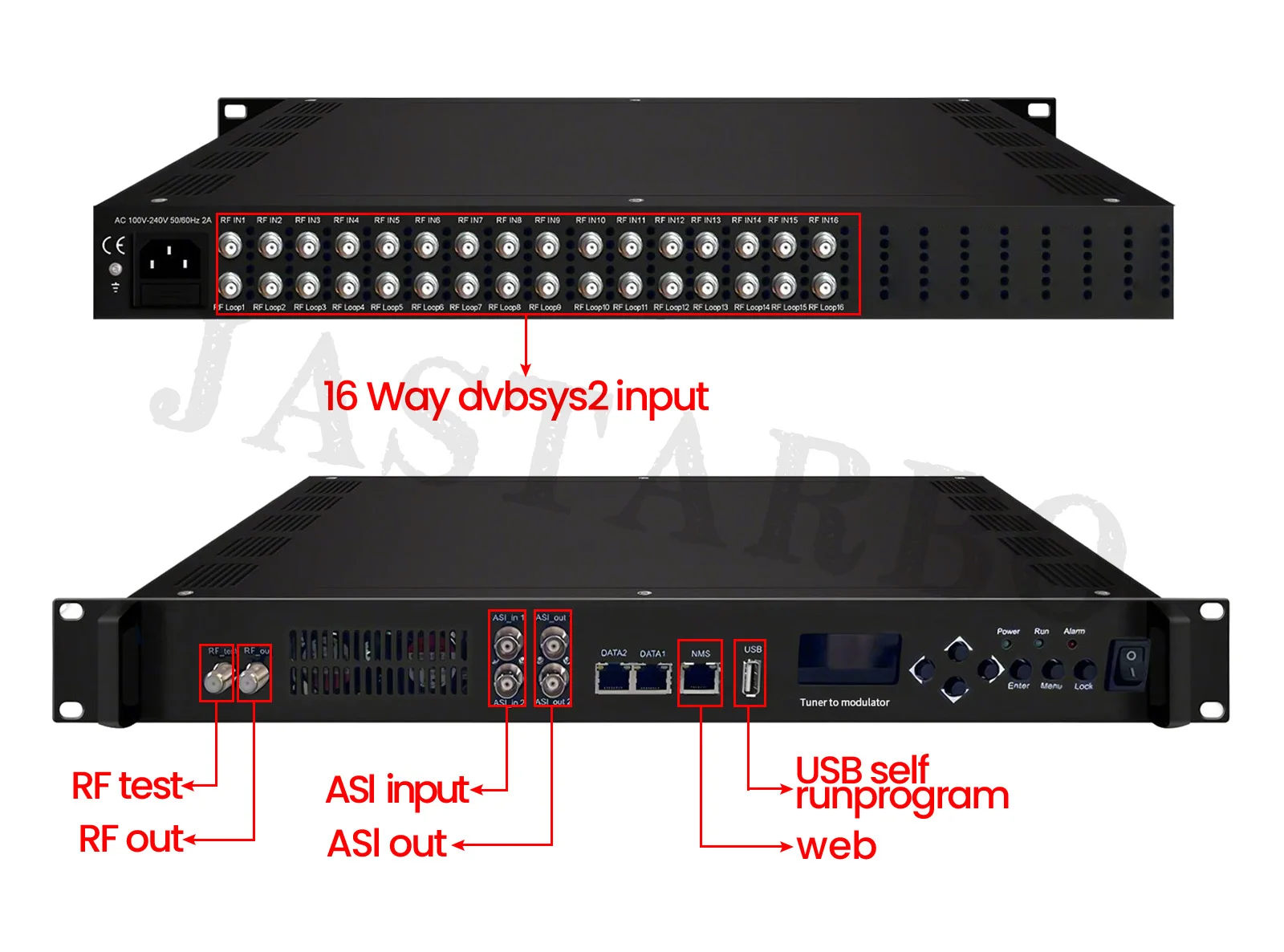 16 accordeurs (DVB-T/T2/-S/S/S2/S2X/ATSC/ISDB-T) Entrée avec modulateur ASI vers HD DVB-T/DVB-C Accordeur 24 en 1 vers RF