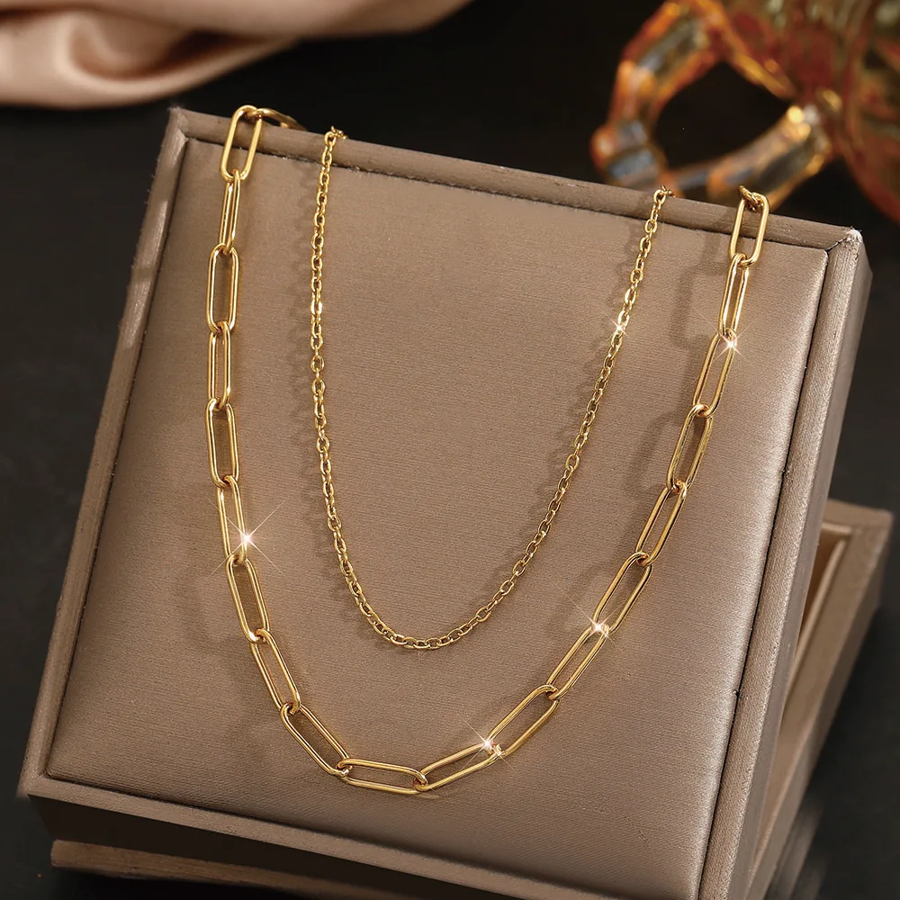 DOTIFI Stainless Steel Chain Two-Piece Necklace With Simple Fashion Hollowing Can Be Stacked Wear Personalized Female Jewelry