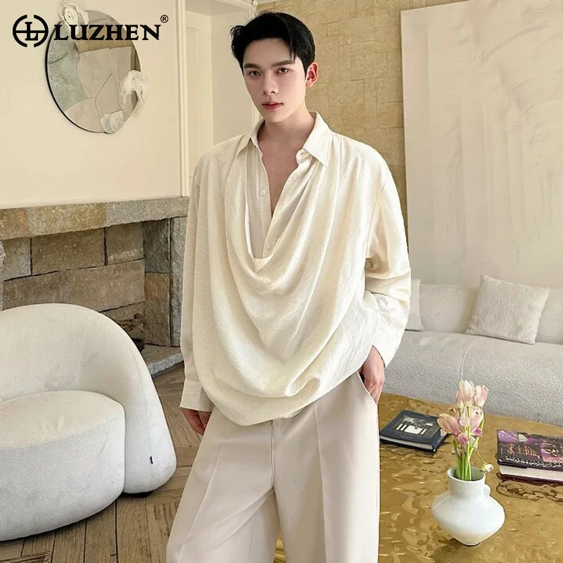 

LUZHEN Luxury Elegant Temperament Casual Long Sleeve Shirts Men 2025 New Solid Color Lapel Trendy Loose Male Tops Clothes JY2193