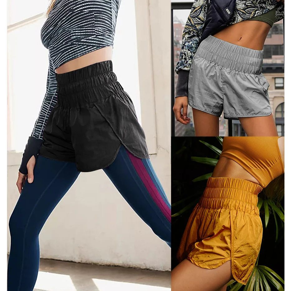 Women Summer Casual Elastic Waist Short Pants Sport Running Workout Short Wide Leg Bottoms Solid Ladies Gym Sport Shorts AM5080