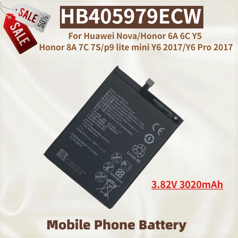 

100% New HB405979ECW Phone Battery 3.82V 3020mAh For Huawei Nova/Honor 6A 6C Y5 Honor 8A 7C 7S/p9 lite miniY6 2017/Y6 Pro 2017