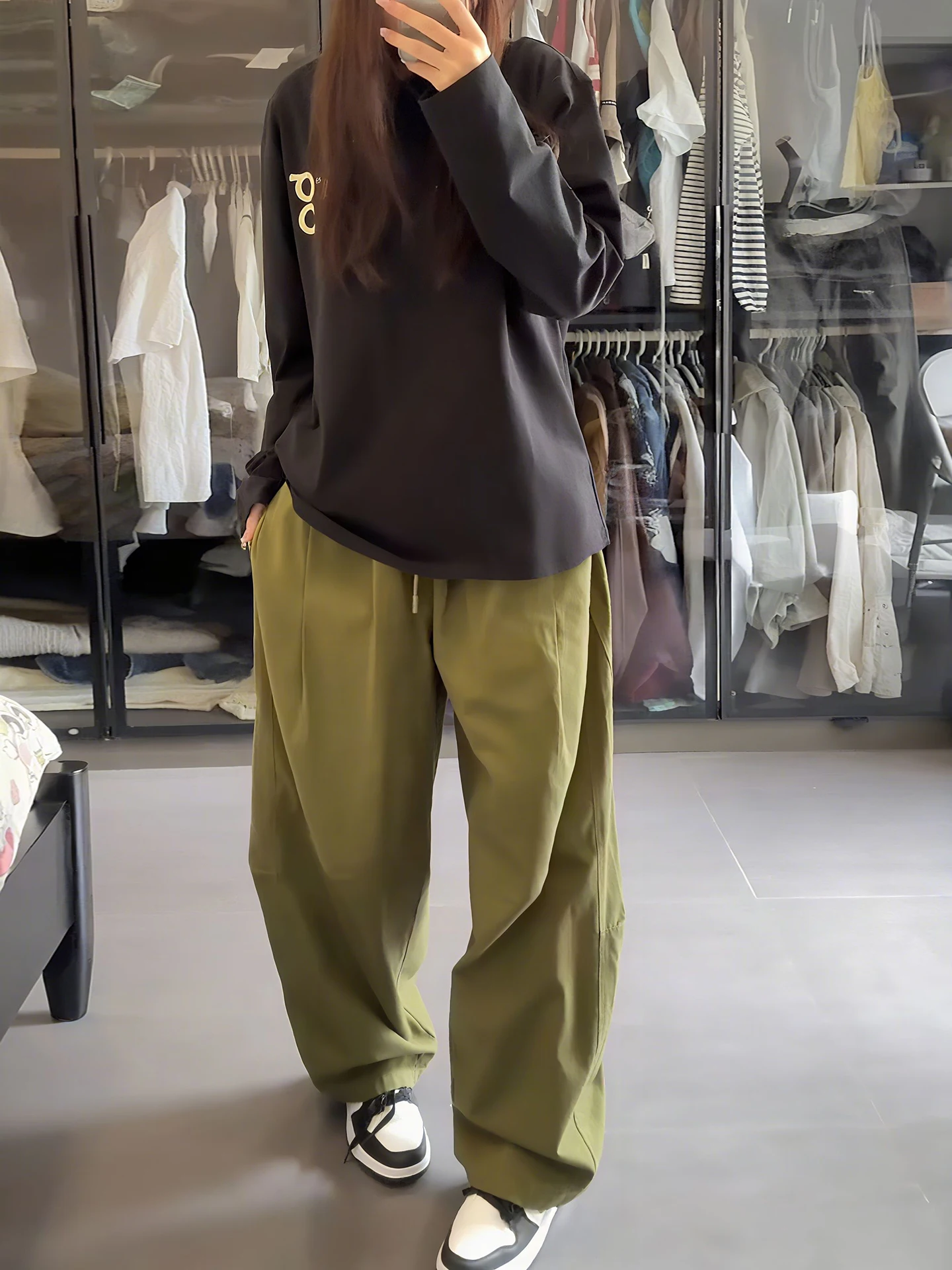 

American Military Green Workwear Pants Men's Loose Straight Leg Trousers Autumn Casual Fashion Anti-Wrinkle Geometry Pattern