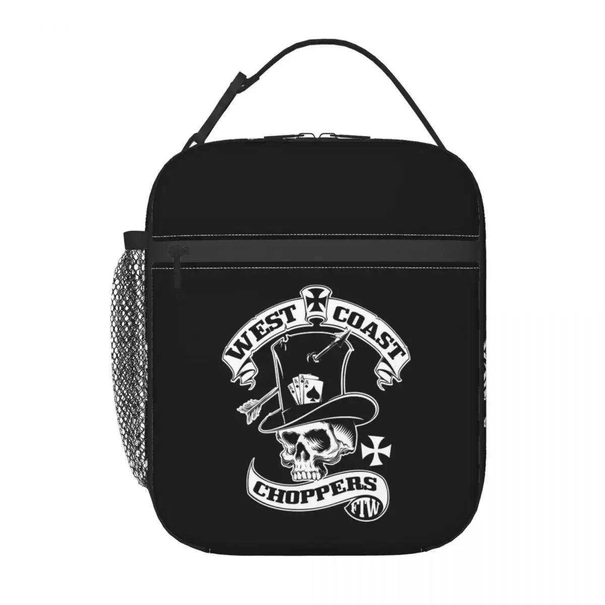 West Coast Skull Choppers Cross Insulated Lunch Bag for Women Portable Thermal Cooler Lunch Box Office Picnic Travel