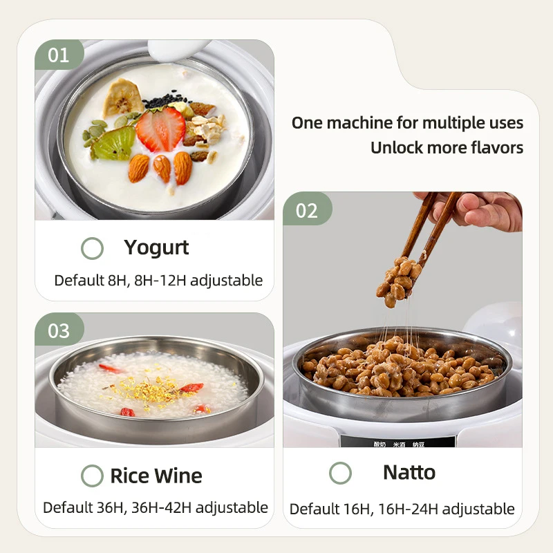 Máquina de yogur de 1,2 L, máquina de yogur multifuncional automática, cocina, arroz, vino, máquina de fermentación Natto para el hogar, EE. UU./UE/Reino Unido