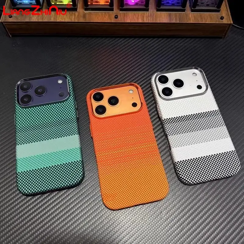 

Роскошный чехол с текстурой карбона для iPhone 17 16 15 14 13 Pro Max, ударопрочная жесткая задняя крышка из поликарбоната, ультратонкий защитный чехол