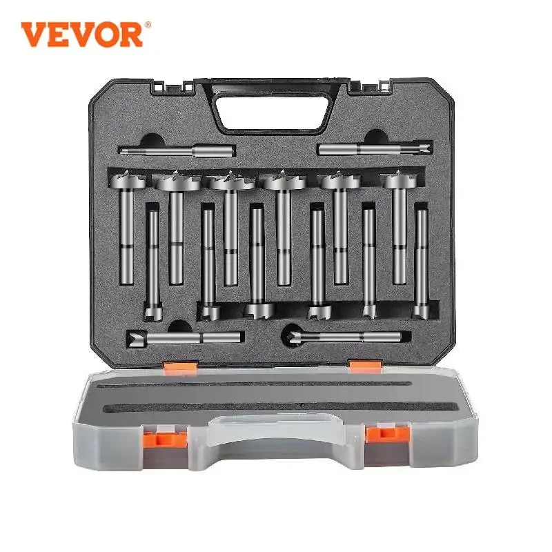 

VEVOR 16 Pcs Forstner Bit Set 1/4" to 1-5/8" Carbon Steel with Universal Round Shank Forstner Drill Bit for Wood Composite Board