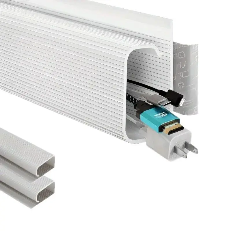 White Cable Management Under Desk J Channel Cable Raceway Cord Organizers For Desks Cable Organizer For TV Background