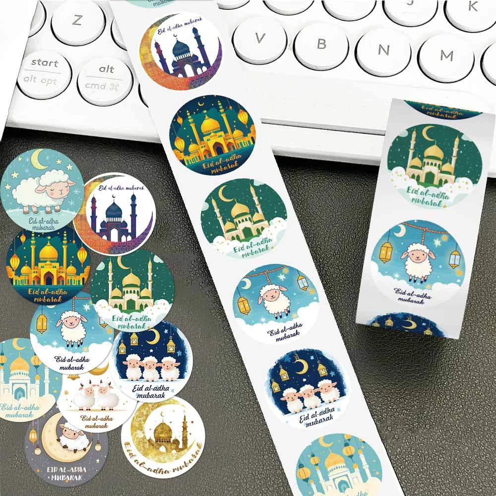 

500pcs Eid al Adha Mubarak Lamb Festival Cartoon Stickers Roll DIY Laptop Phone Scrapbook Seal Label Decoration Sticker Kid Toys