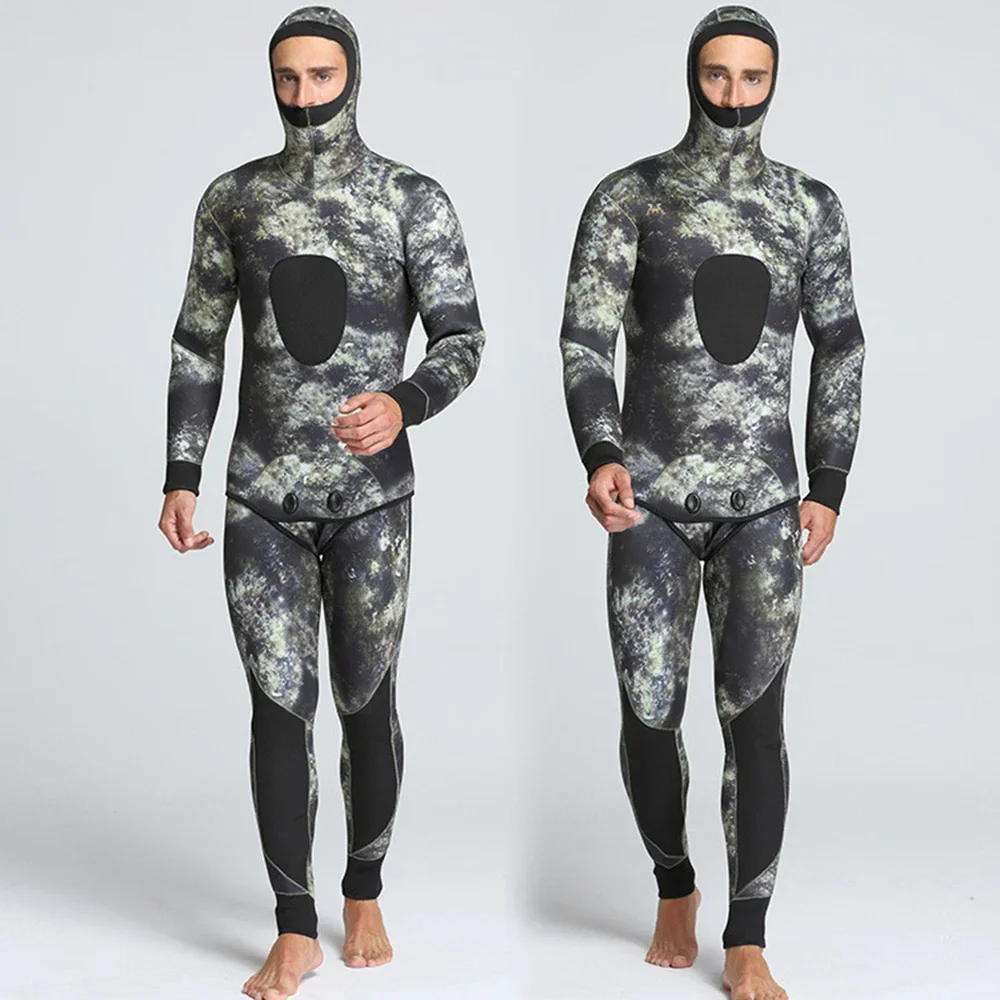 

5MM Neoprene Wetsuit Camouflage Split Two-Piece for Cold and Warm Underwater Hunting Harpoon Fishing Snorkeling Surfing Suit