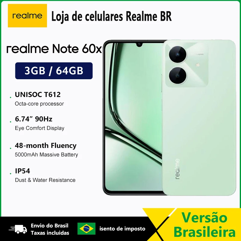 هاتف Realme Note 60X Android الخلوي (أسود/3 جيجابايت + 64 جيجابايت/الإصدار العالمي./شريحت مزدوج/جديد)