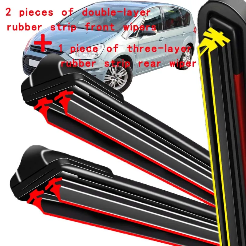 

For Ford S-Max 2006-2008 2007 Wiper Front & Rear Wiper Blades Windshield Windscreen Window Brushes 30"+26"+14"