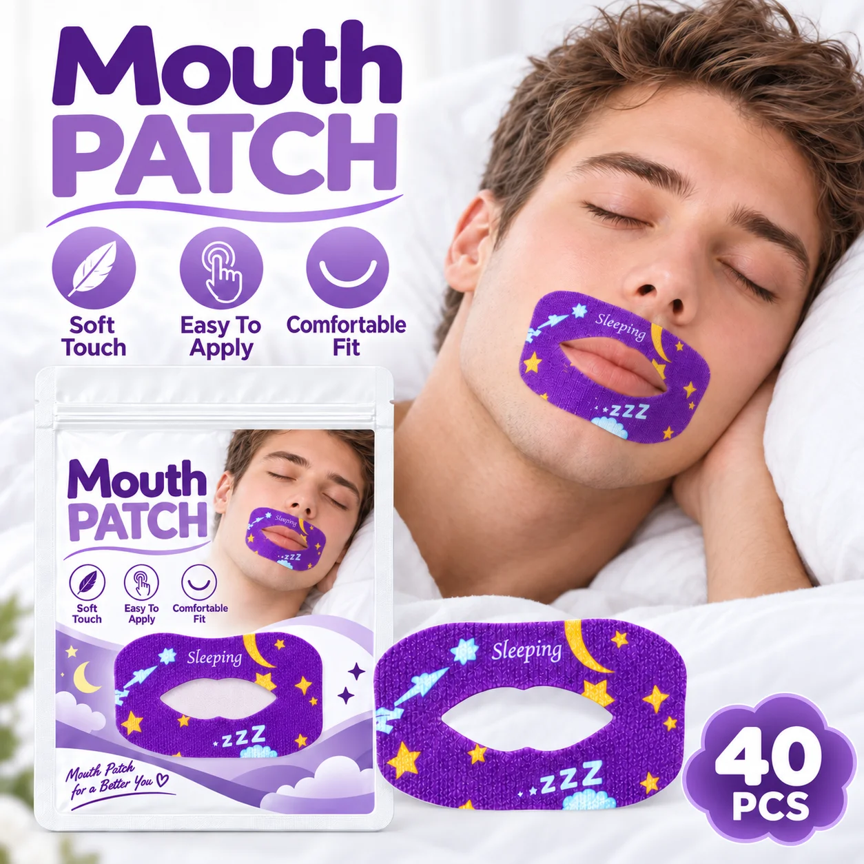 40pcs Mouth Patches, Purple Moon & Star Pattern Lip-Shaped Patches with Open-Center Design, Decorative Mouth Area Stickers