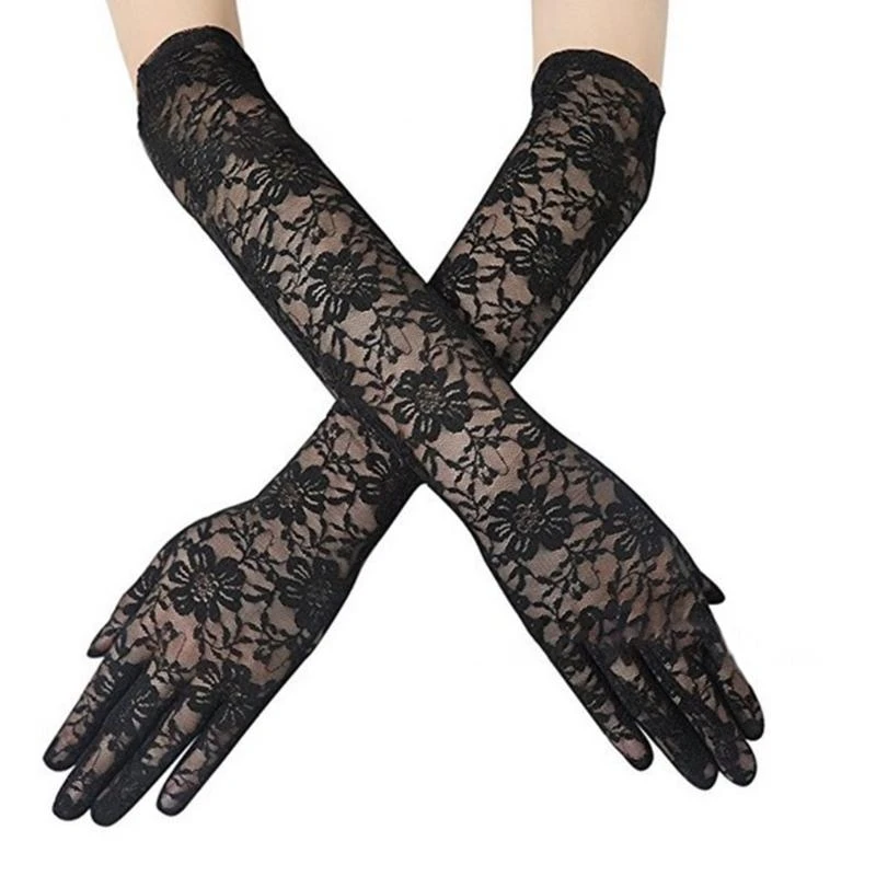 

652F Evening Dinner Gloves with Lace for Proms for Women and Girls 1920s Theme Musical Dancing