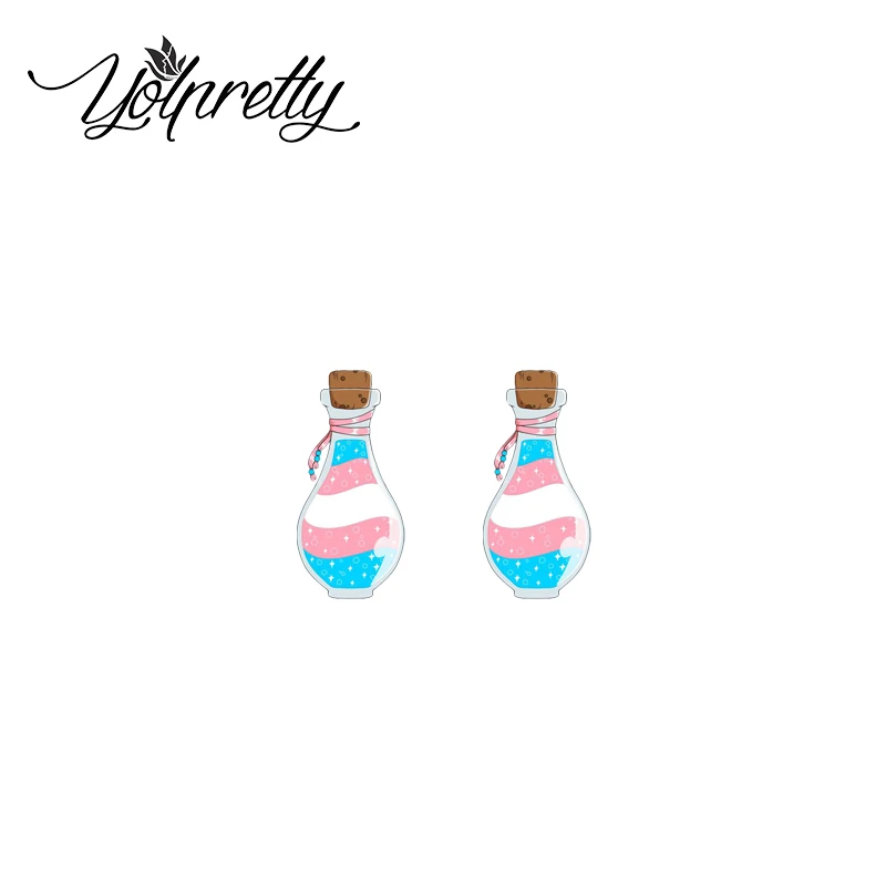 2021 New Pride Colorful Poison Liquid Water in Bottles Graffiti Handcraft Acrylic Epoxy Stud Earrings