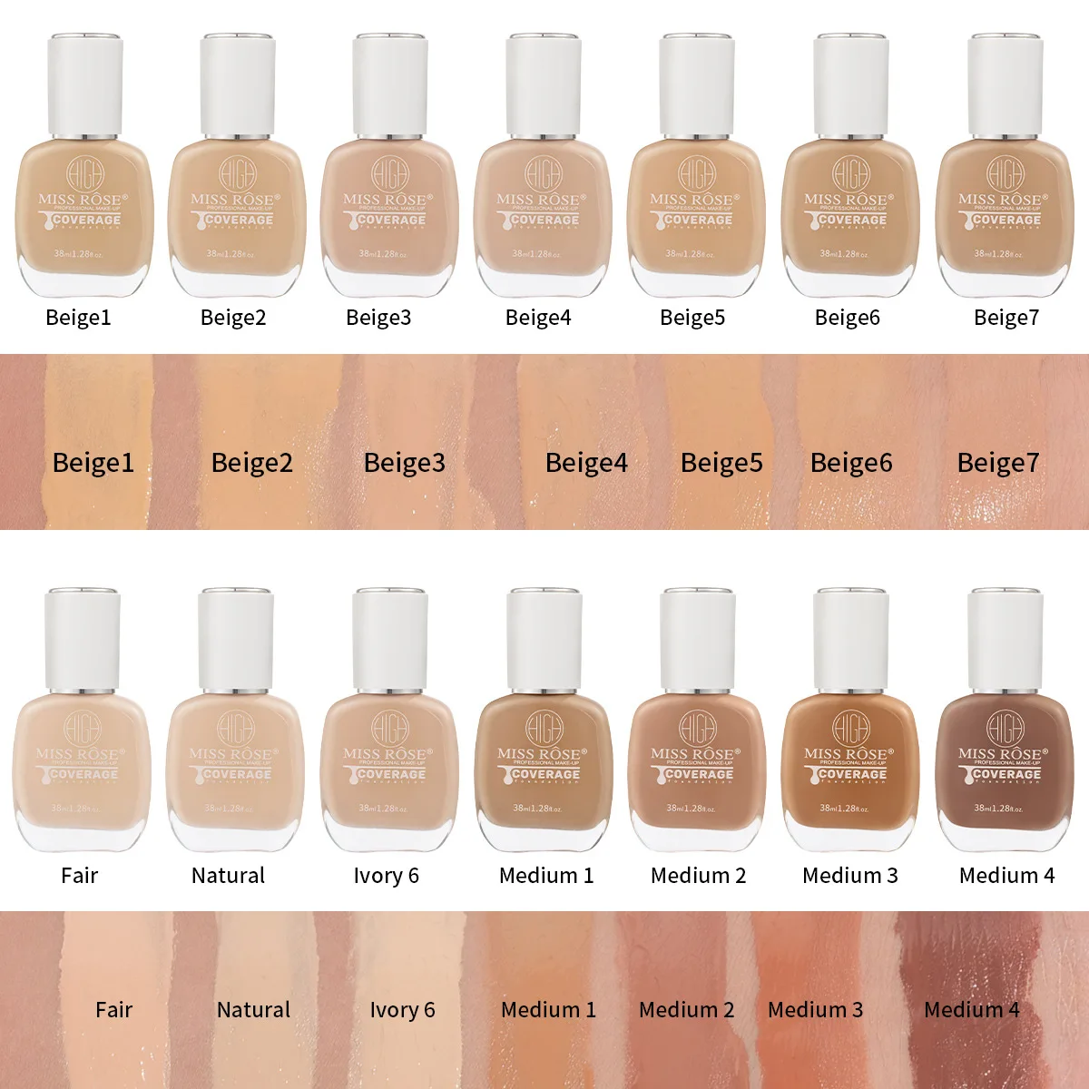 

MISS ROSE 38ml Foundation Cream Lightweight Concealer Base Brighten Complexion Even Skin Tone Makeup Cosmetic for All Skin Types