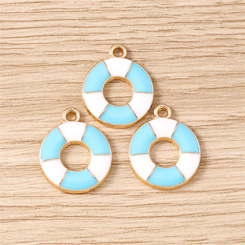 10 Stück 15 x 18 mm niedliche bunte Emaille-Schwimmring-Charms-Anhänger für Schmuckherstellung, Ohrringe, Halsketten, Armbänder, DIY-Bastelbedarf – Detail 3