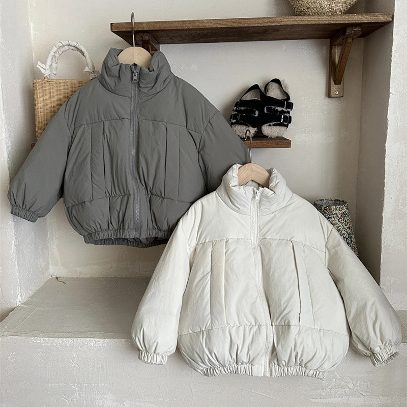 Girls Jacket Girls Jacket Winter Solid Color Thick Warm Stand Collar Zipper Bread Jacket Autumn Girls Cotton Down Snow Clothes 2