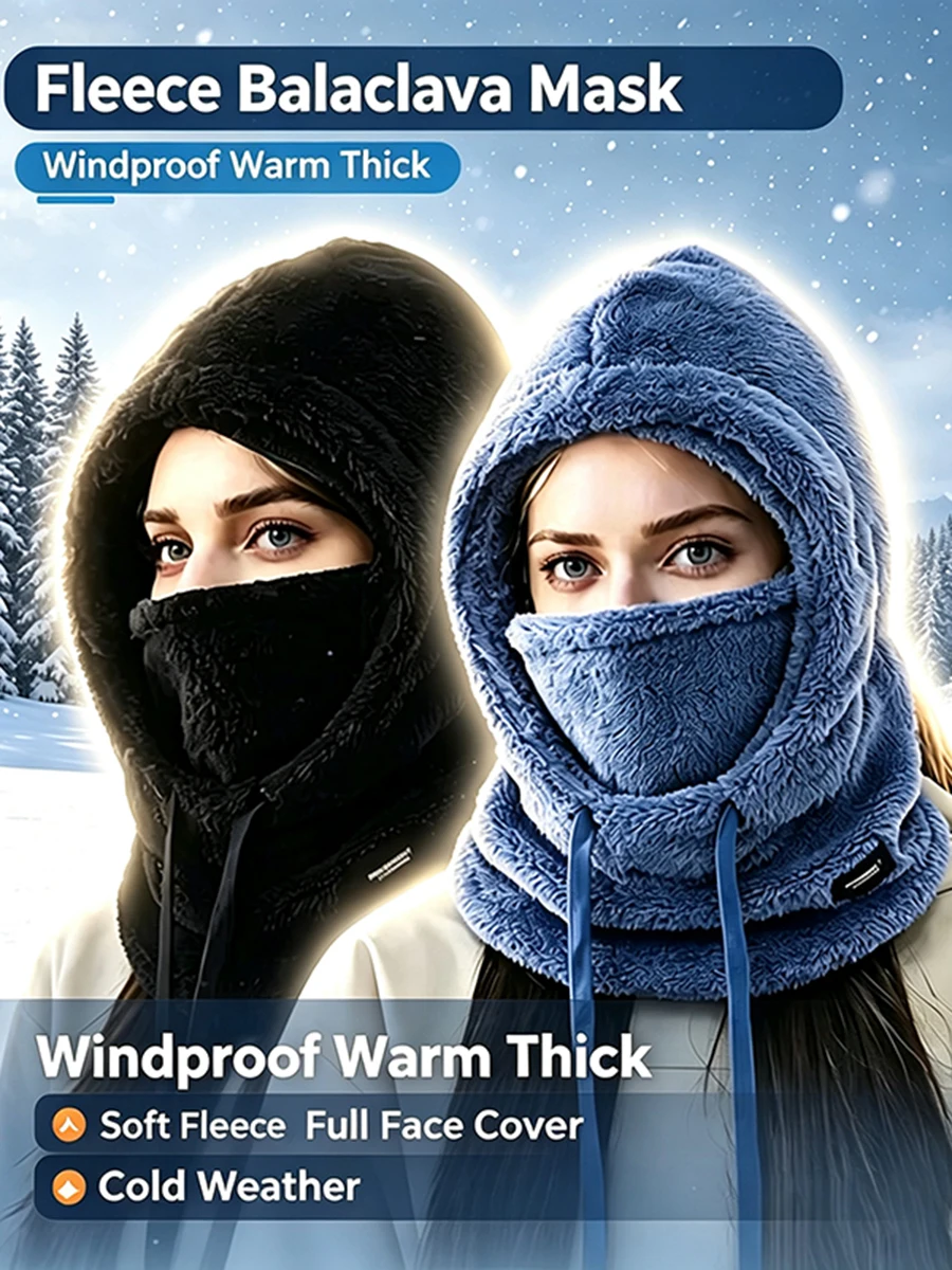AliExpress NONE Winter Warm Thermal Windproof Balaclava Ski Hood Motorcycle Face Cover Polar Fleece Adjustable Cycling Neck Cover Full Face Mask