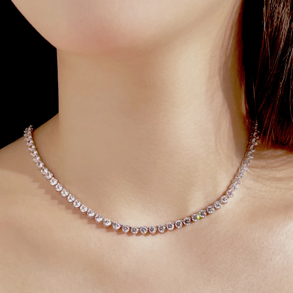 ‌Genuine S925 Sterling Silver 4mm Tennis Necklace with 5A Zircon (3-Prong Setting) Hypoallergenic Luxury Jewelry Gift for Women