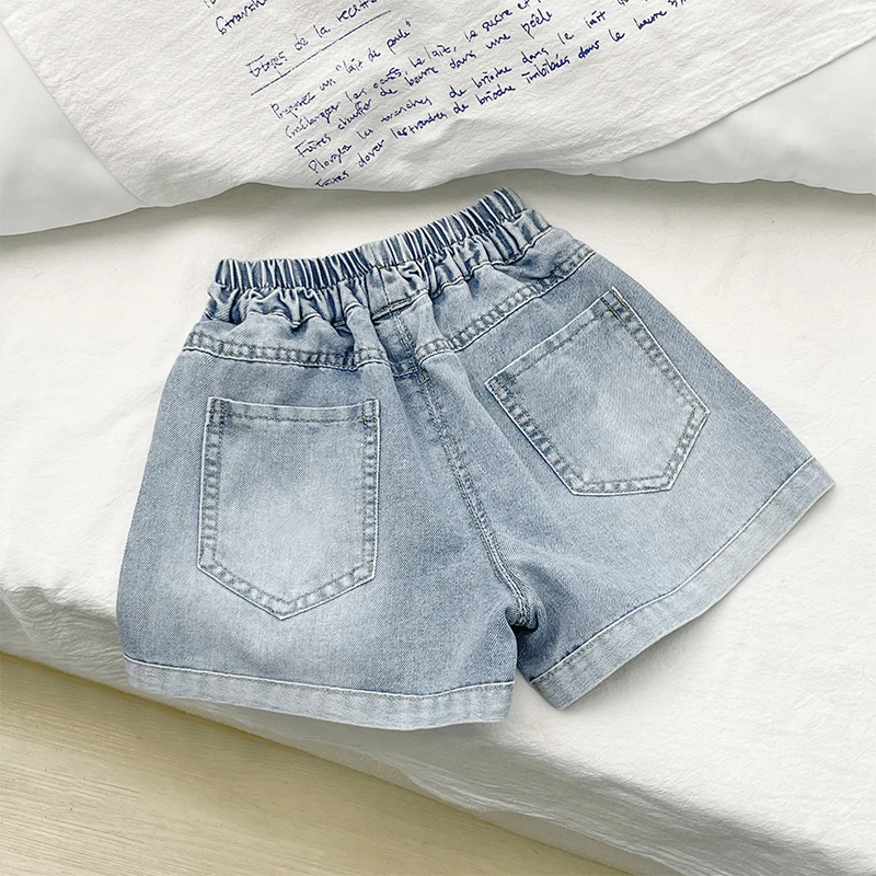 Girls' Denim Shorts Summer New Children's Korean Style Thin Fashion Flower Print Shorts Outer Wear Beach Hot Pants