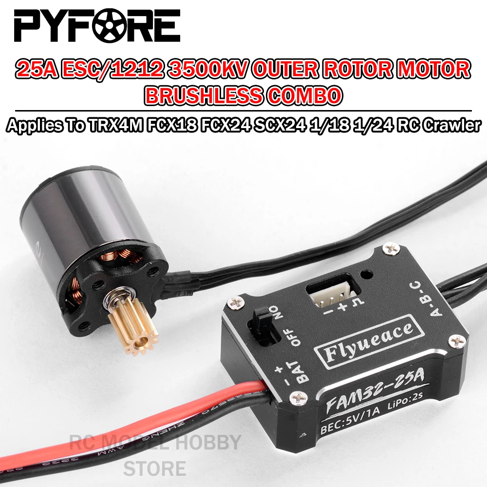 PYFORE 25A ESC 1212 3500KV Outer Rotor Motor Brushless Combo for TRX4M SCX24 FMS FCX18 FCX24 1/18 1/24 RC Crawler Accessories