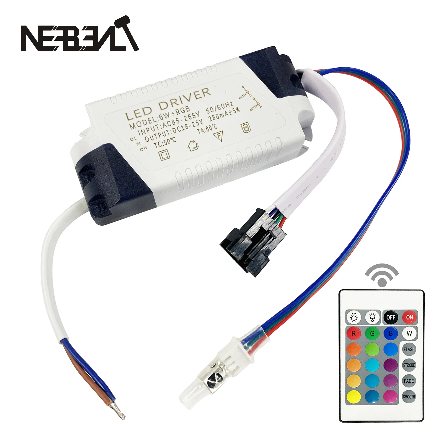 Pilote LED 280mA, avec connecteur 5pin IR Récepteur Tête AC110-265V 3W/6W/12W/18W + RVB Transférateur pour Plafonniers 2 Voies Sortie