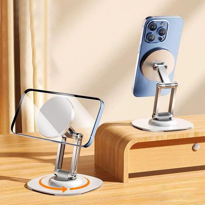 Cell Phone Desk Stand Magnetic Phone Holder Desktop Stand Bracket 360 Degree Rotating Adjustable Height Foldable Dock For Most