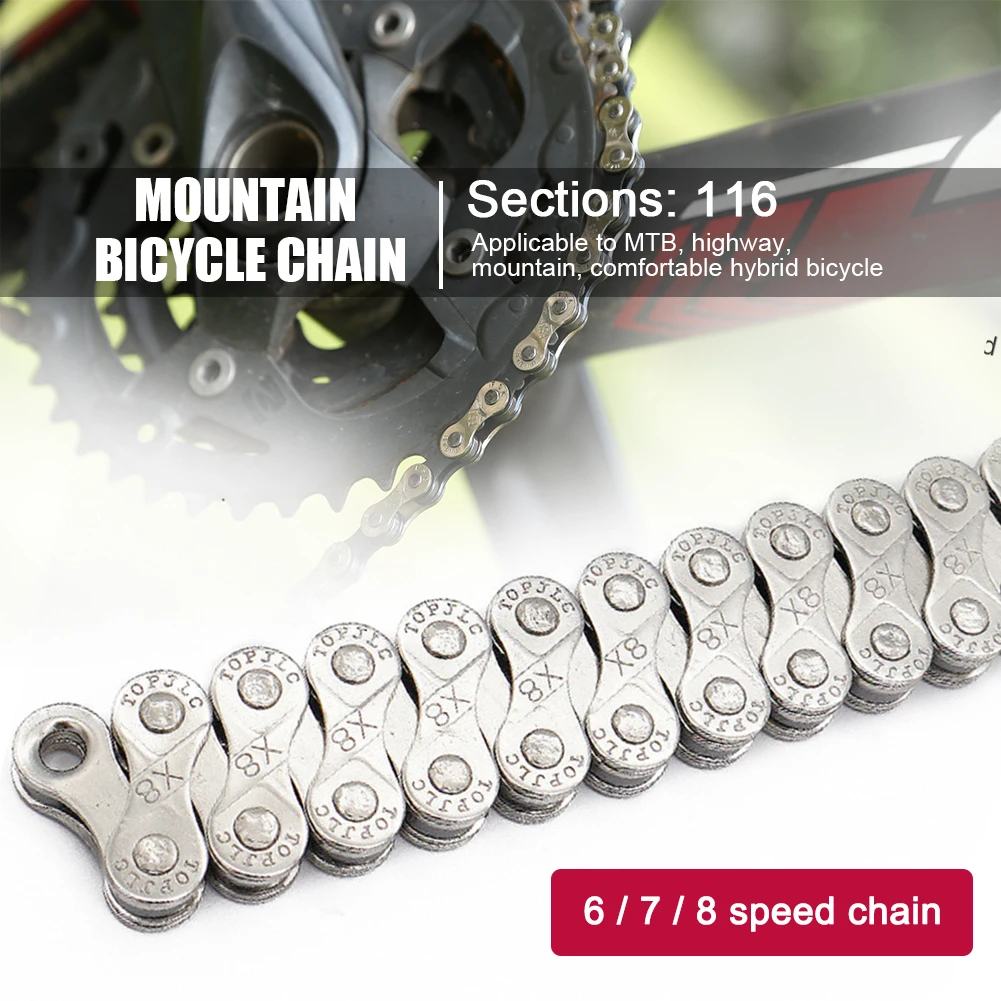 MTB Half Hollow Bicycle Chain Links Racing Chain 6 7 8 Speed Carbon Steel Bicycle 1/2 x 2/32 inch 116 Links Cycling - view 4