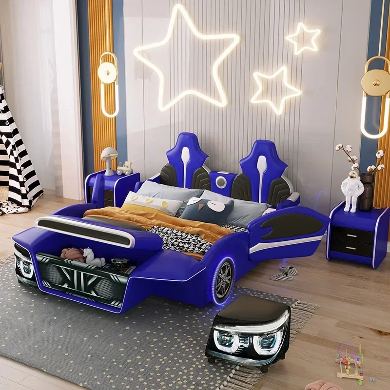 Children's furniture Solid wood children's bed Car bed Cartoon creative bedroom Boys single room Functional bed