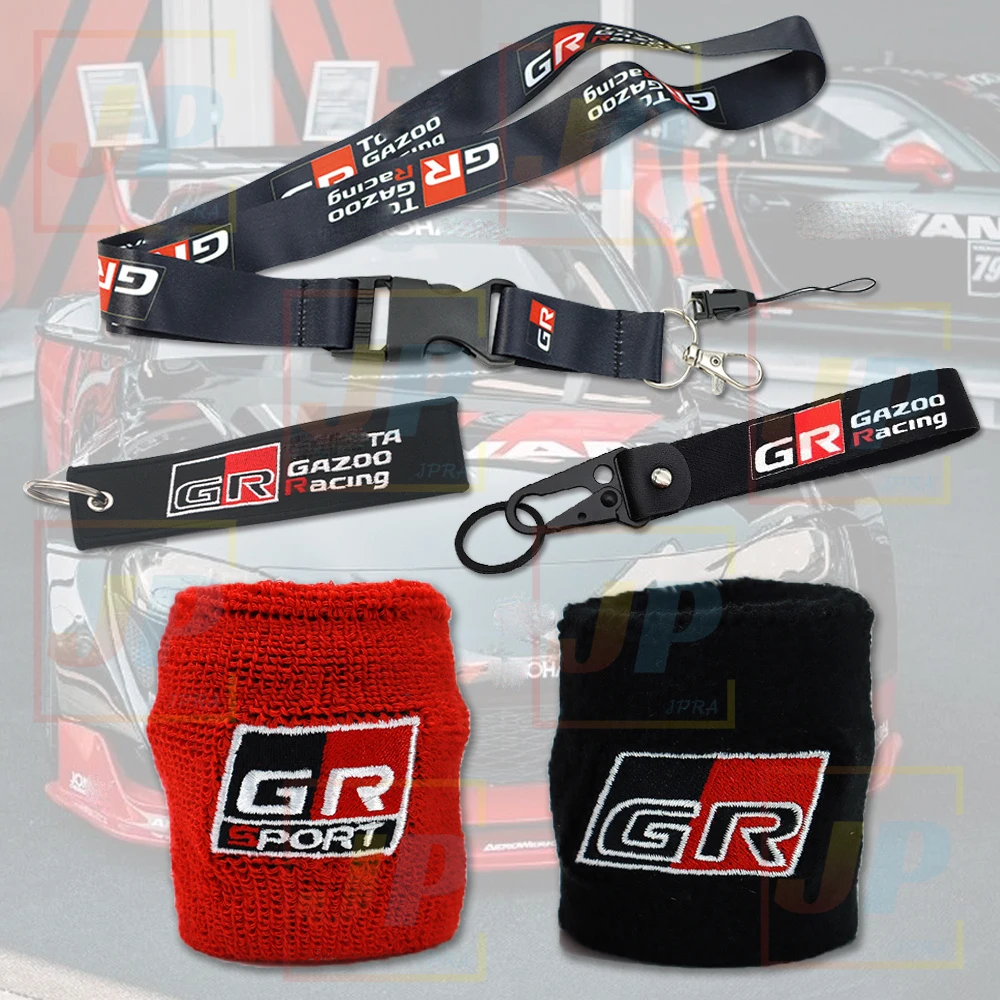 For Toyota GR Sports Racing Motorcycle Car Lanyard Keychain Neck Strap Oil Brake Reservoir Sock Cover Accessories