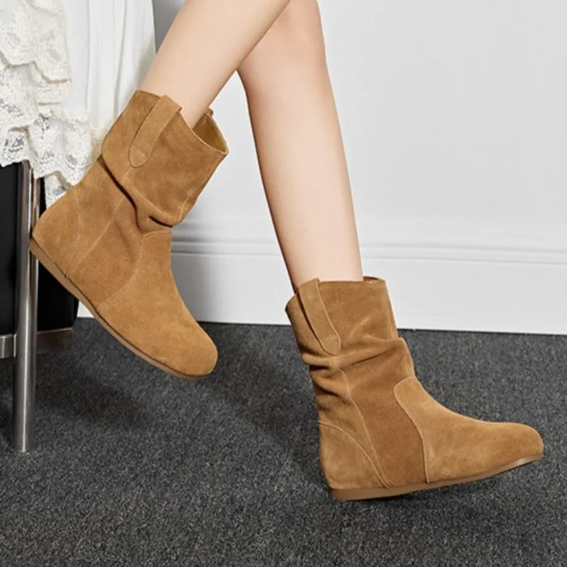 

Замшевые женские ботильоны на плоской подошве, модная классическая женская обувь в стиле ретро, зима 2024, новые тренды, удобные короткие ботинки De Mujer