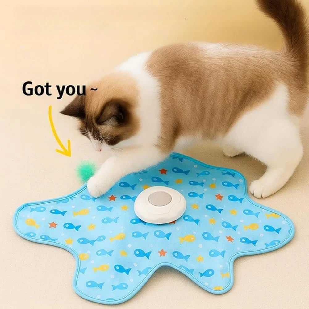 Interaktives Katzenspielzeug zum Verstecken, Katzenspielzeug mit Maus, quietschende Bewegung, aktiviert, bewegliche verdeckte Federn, Kätzchen-Teaser-Spielzeug