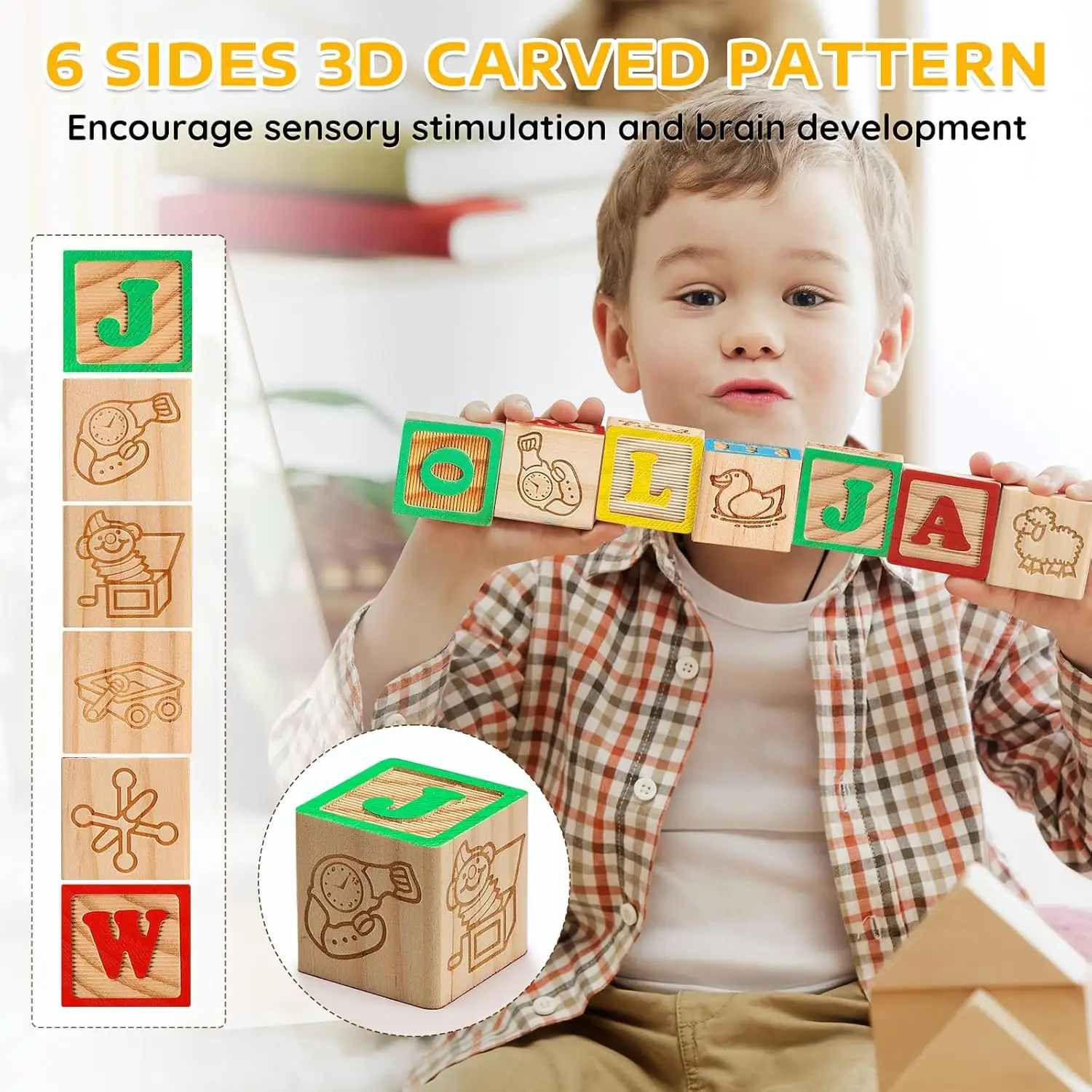 Wooden ABC Blocks 40PCS Stacking Blocks Baby Alphabet Letters, Counting, Building Block Set for Toddlers 1.2 Inch
