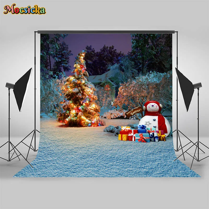 Mocsicka 2023 Christmas Tree Gift Toy Cute Bear Baby Photo Background Photography Backdrop Xmas Photocall Photo Studio Banner