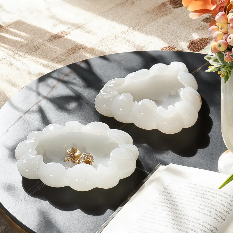 Luxury Natural Marble Onyx Shaped Tray Handmade Design Ornament Sample Room Homestay Desktop Jewelry Storage Tray Decoration