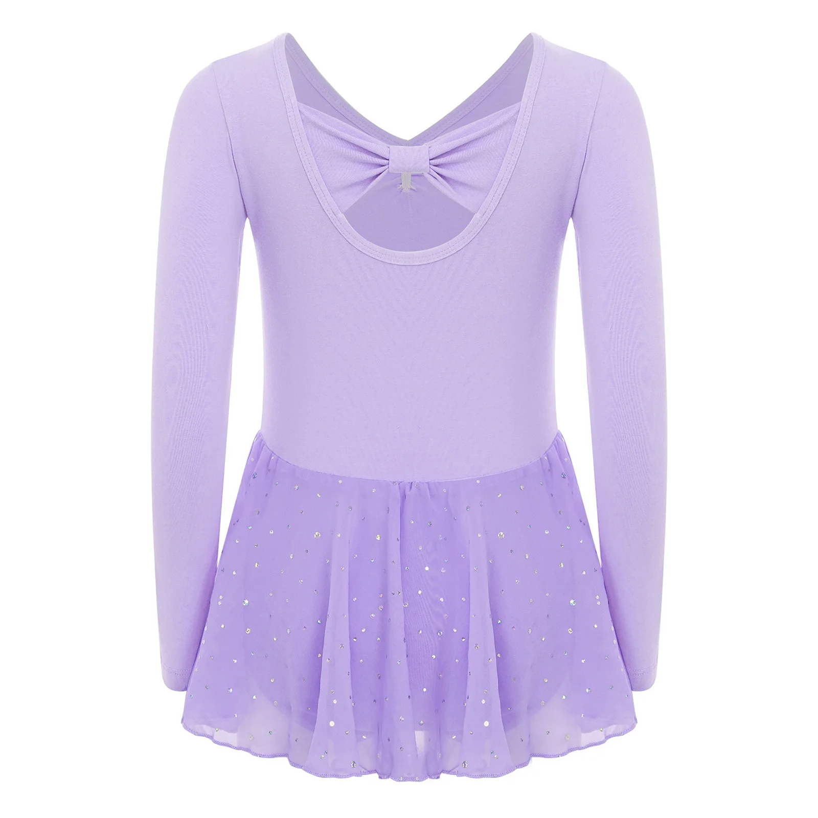 Crianças meninas vestidos de dança de balé frente ruched manga longa volta bowknot lantejoulas vestido para ginástica aquecimento prática desempenho