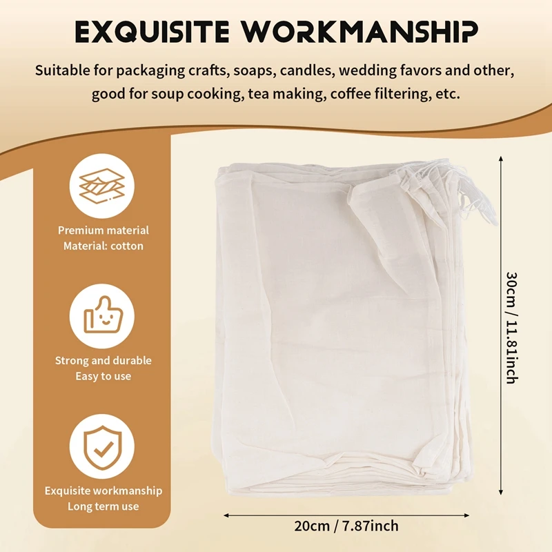 A85I-20 Pieces Large Muslin Bags Cotton Drawstring Bags,Tea Brew Bags (8 X 12 Inches)