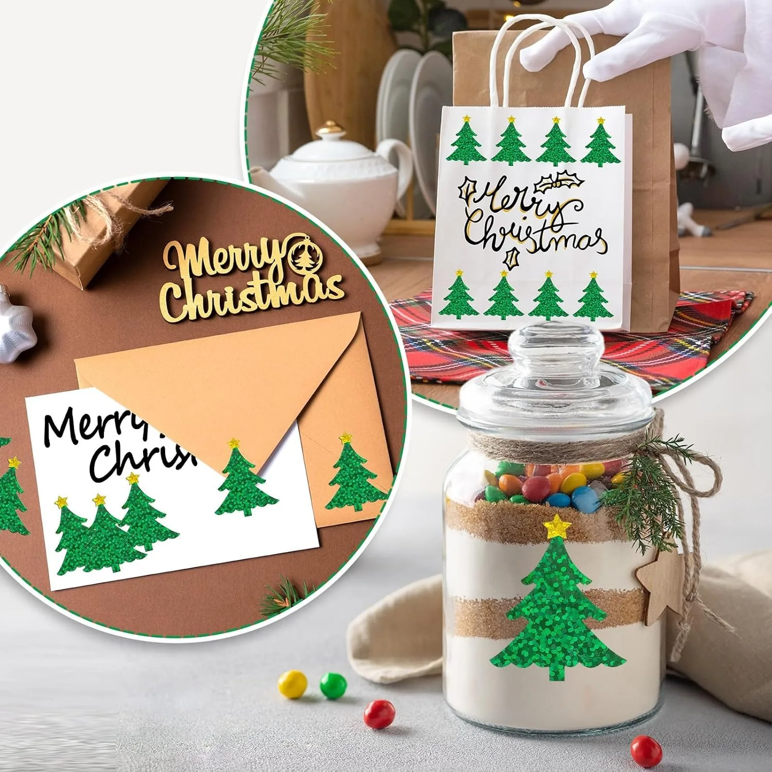 500 قطعة ملصقات لفة شجرة عيد الميلاد ملصقات الليزر رياض الأطفال مكافأة الغيتار المحمول دفتر حقيبة كوب مقاوم للماء #6