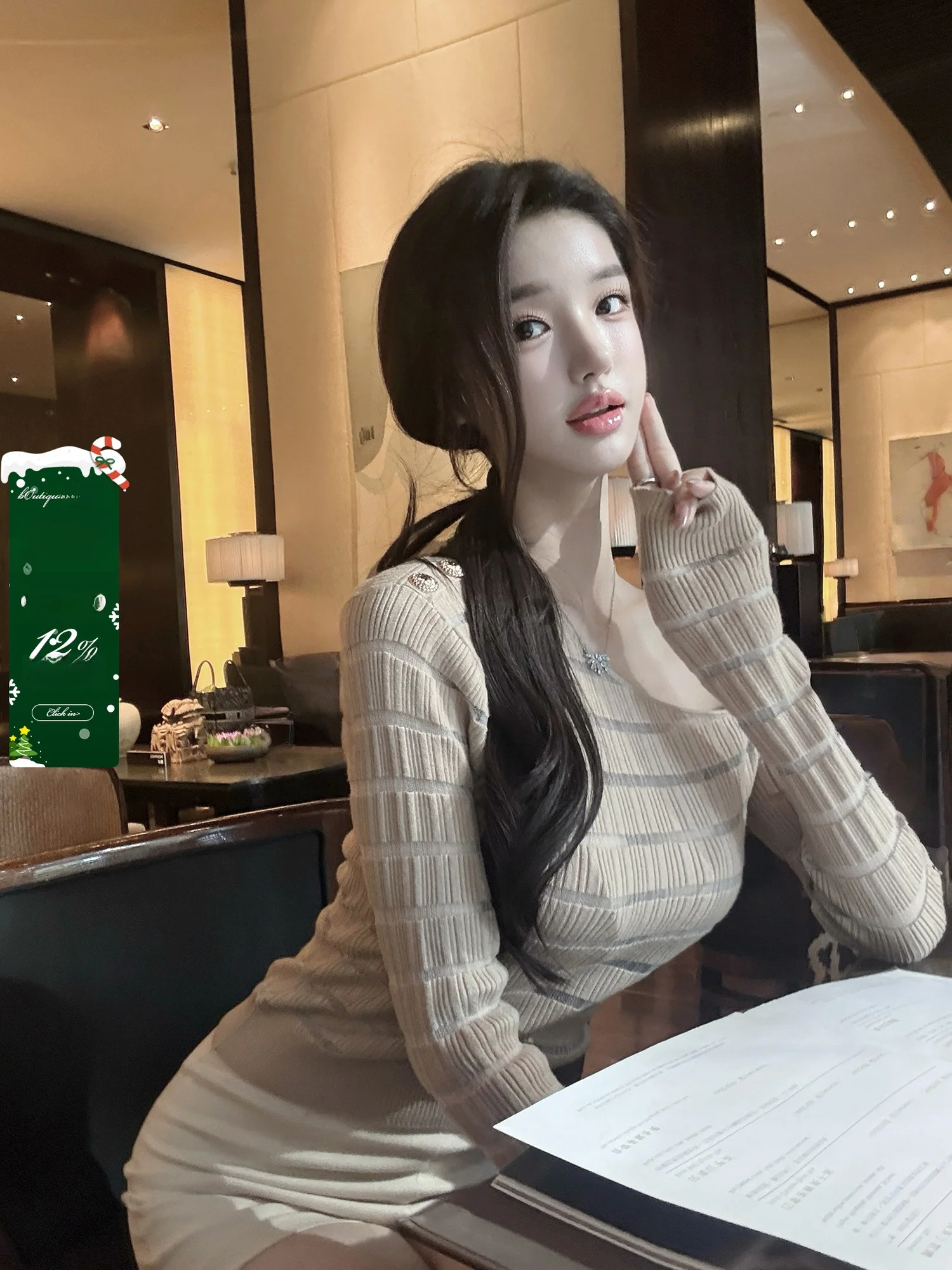 

Viola Tea Art Small Ba Pure Desire Me Вязаный топ с наклоном и плечами Женский повседневный базовый слой и полосатый узор