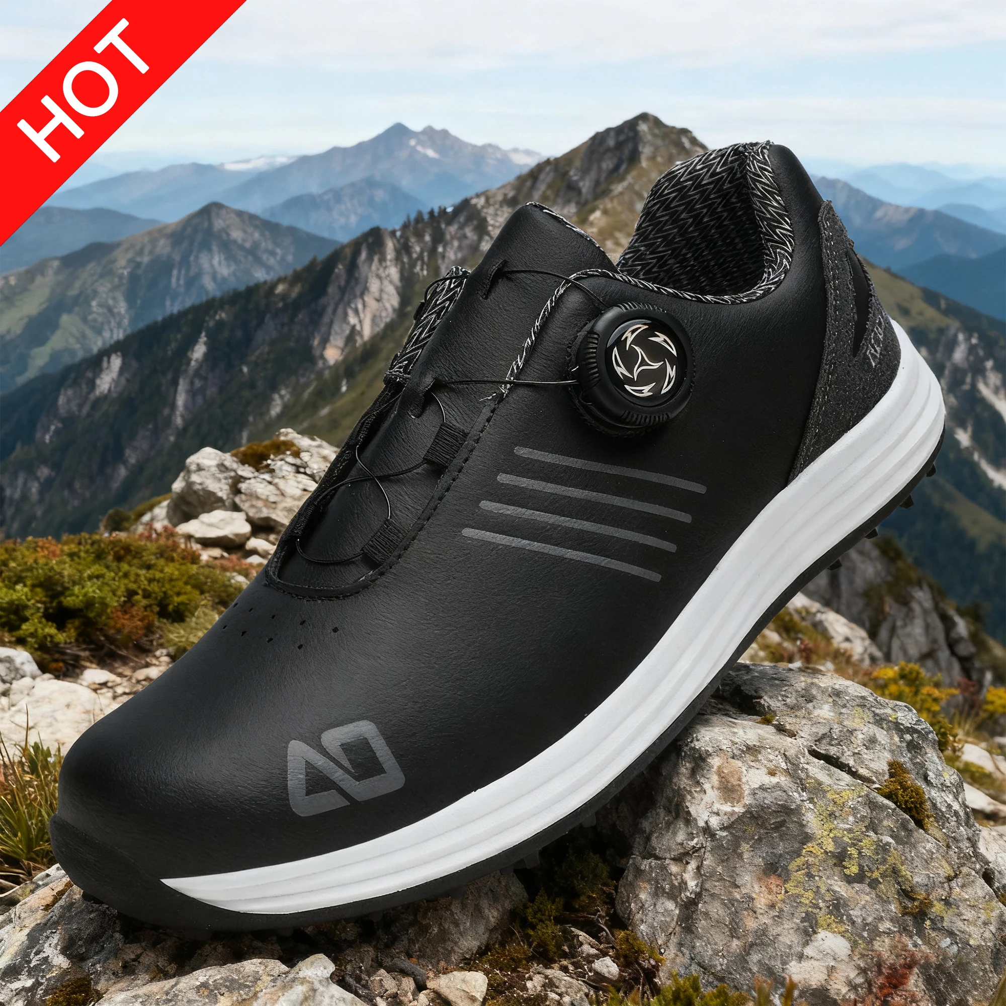 

New Men's Hiking shoes, Outdoor Golf shoes, Featuring Anti-slip Outsoles and Rotating Buttons for Fashionable Wear, black Large