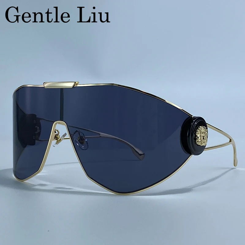

Oversized Windproof Shield Mask Sunglasses Women 2025 Luxury Brand Steampunk One-Piece Goggle Eyewear Wrap Around UV400 Shades