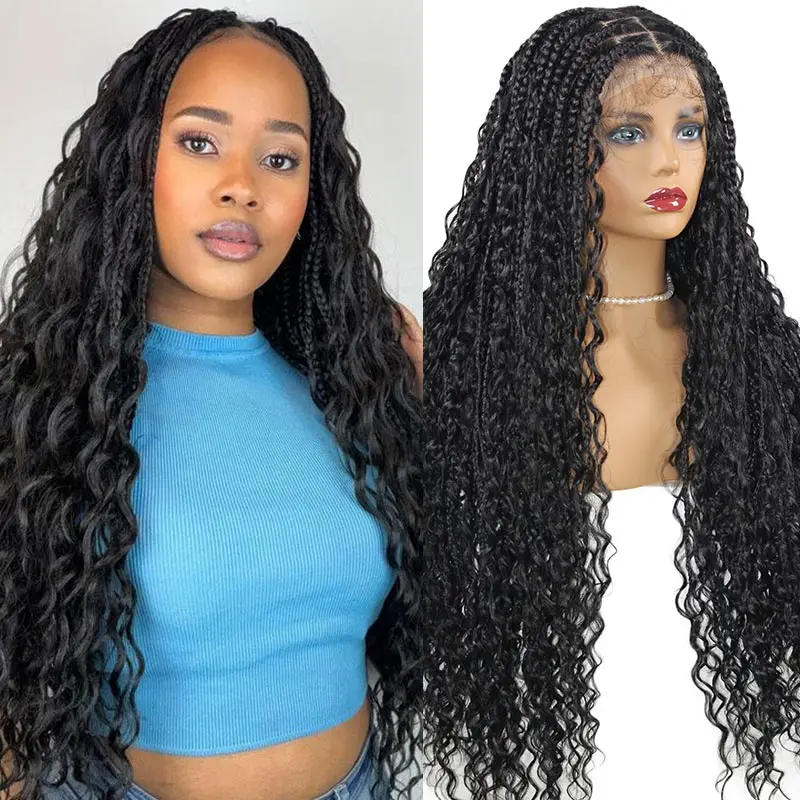 32 بوصة الاصطناعية كامل الدانتيل البوهيمي جديلة شعر مستعار أومبير شقراء فتاة جامعية شعر مستعار مجعد الشعر آلهة شعر مستعار مع ضفائر صندوق كورنو