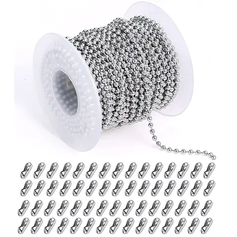 5m 스테인레스 스틸 비드 체인 1.5/2/2.5/3mm 볼 체인 50pcs 키 체인 쥬얼리 만들기위한 조정 가능한 풀 커넥터와 일치