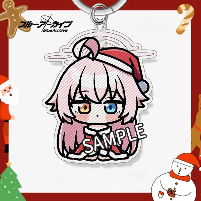 New Blue Archive Christmas Keychain Azusa‌ Takanashi Hoshino Anime Game Peripheral Cute Q Version Two-sided Acrylic Pendant