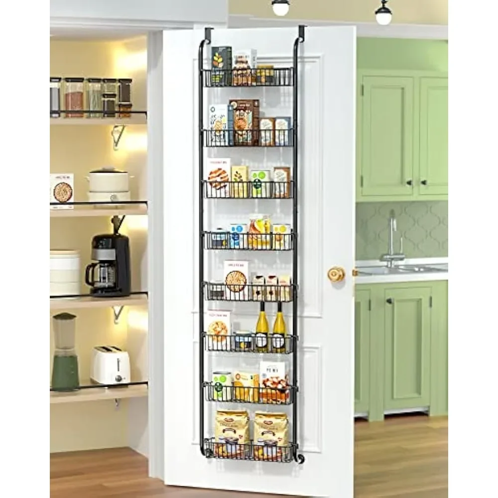 

8 Tier Over the Door Pantry Organizer and Storage Rack with 8 . Baskets, Metal Hanging & Wall Mounted Kitchen Storage