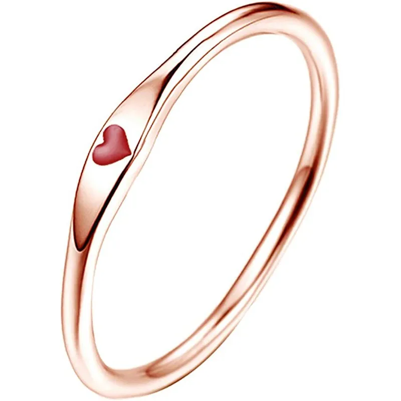 Huitan Schwarz/Roter Herz-Emaille-Fingerring für Freunde Silberfarben/Roségoldfarben Dünne Ringe Damen Statement-Schmuck 2023
